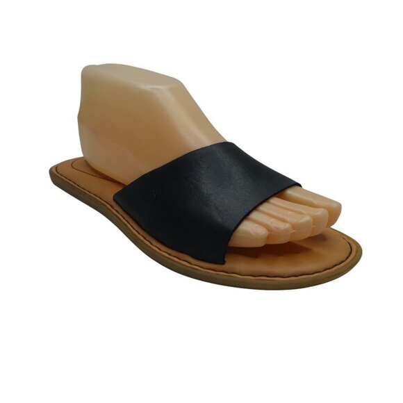 Born Izabel Black Leather Open Toe Flat Slide Sandals Womens 8 - Picture 1 of 12
